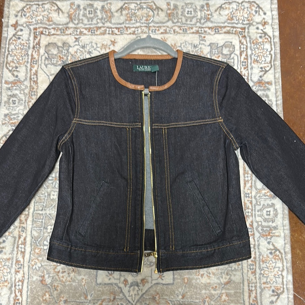 Lauren Ralph Lauren Denim Jacket with Brown Leather Trim